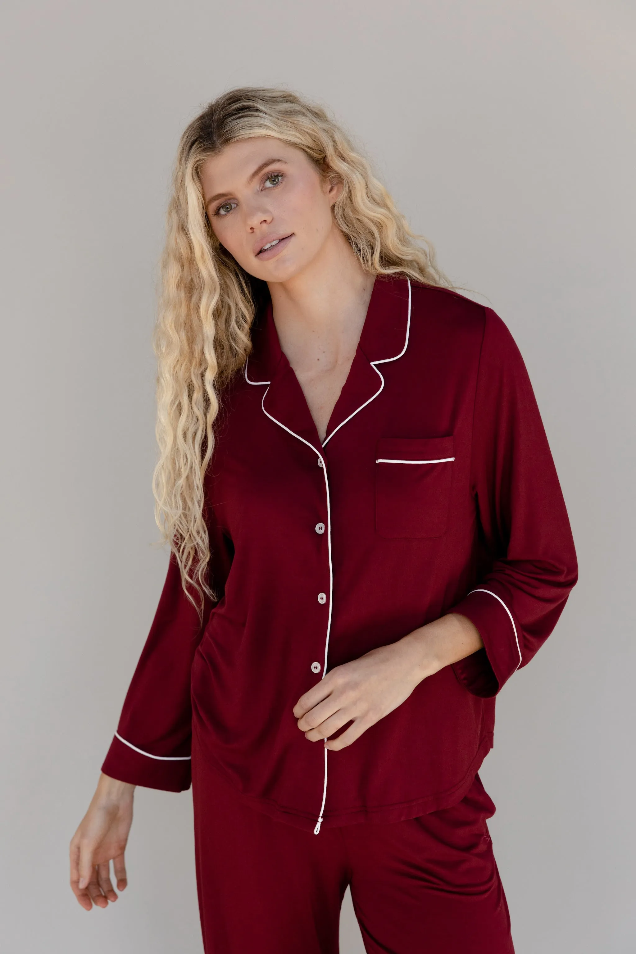 Women's Stretch-Knit Long Sleeve Bamboo Pajama Set