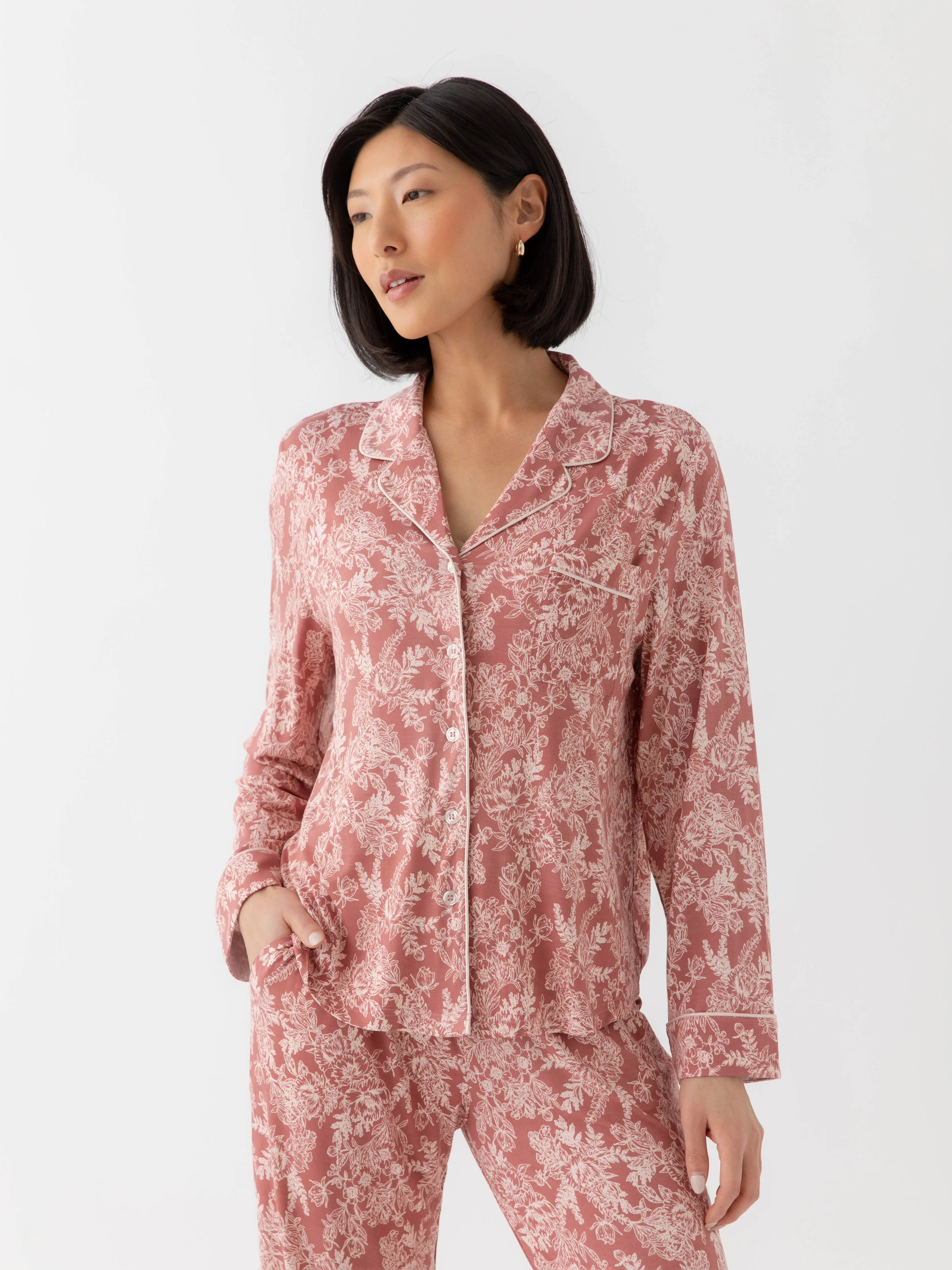 Women's Stretch-Knit Long Sleeve Bamboo Pajama Set